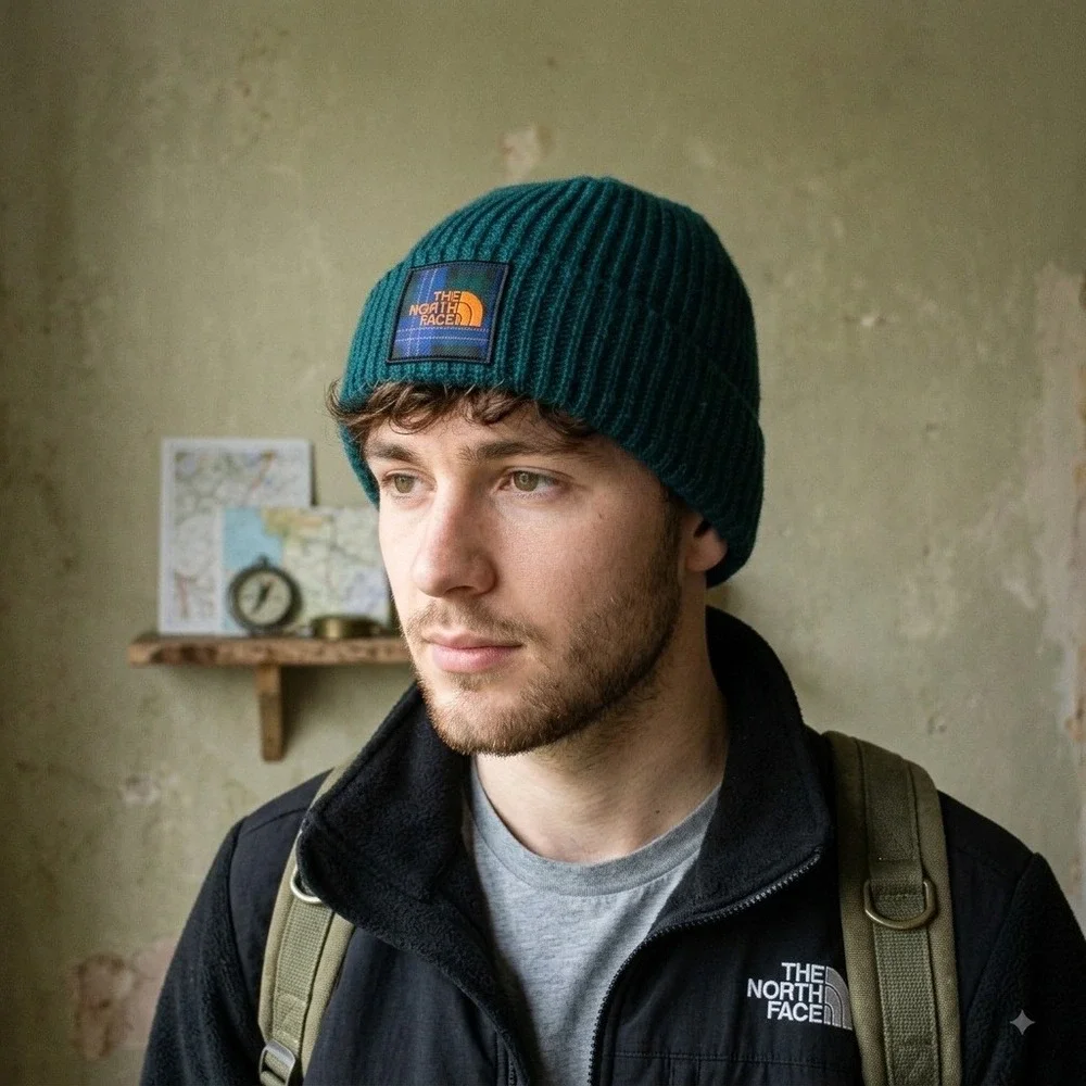 The North Face Unisex Salty Dog Beanie Teal Green Ribbed Knit Jersey Lined Hat
